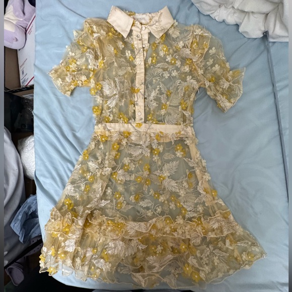Floral Sheer Dress with Yellow Accents - Picture 1 of 14